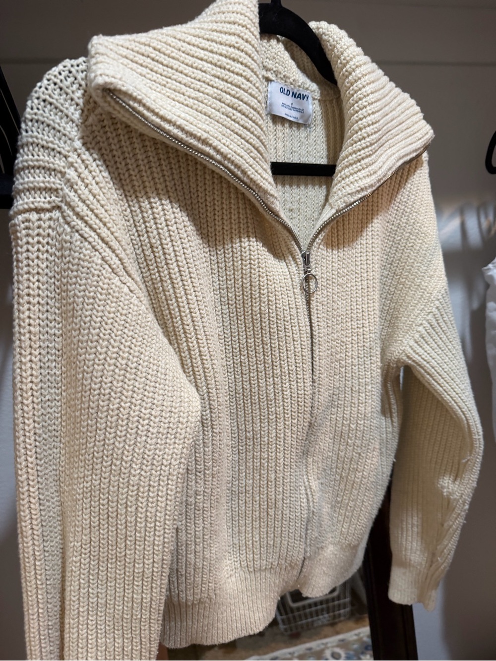 Old Navy Cream Zip-Up Ribbed Sweater